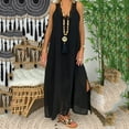 thumbnail image 1 of Zpanxa Women's Summer Lace Sling Dress, V-Neck Sleeveless Solid Tank Dress, Plus Size Casual Beach Dress Sundresses, Oversize Long Dress Maxi Dress Black L, 1 of 7