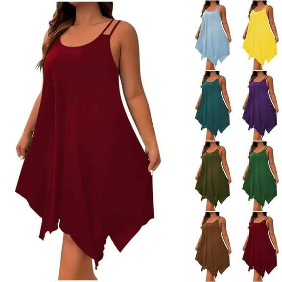 Zpanxa Women's Summer Sleeveless Round Neck Dress Asymmetrical Hem Loose Fit Comfortable Boho Dress