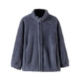 thumbnail image 1 of Zpanxa Women's Thick Fleece Jacket with Stand Collar Zip Up Long Sleeve Solid Color Warm Winter Casual Outerwear No Hood, 1 of 6