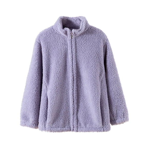 Zpanxa Women's Thick Fleece Jacket with Stand Collar Zip Up Long Sleeve Solid Color Warm Winter Casual Outerwear No Hood