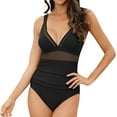 thumbnail image 1 of Zpanxa Women's Tummy Control Swimsuits Mesh One Piece Bathing Suits Slimming V Neck Swimwear Black XXL, 1 of 8