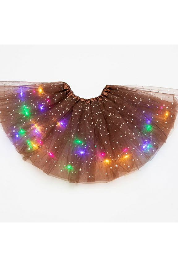 Zpanxa Women's Tutu Skirt LED Lights Glitter Ballet Costume Sparkle Tutu Skirts for Women and Girl Brown Dress