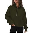 thumbnail image 1 of Zpanxa Women's V-Neck Zip Front Sweatshirt Top, Long Sleeve Casual Pullover with a Modern Flattering Silhouette for a Lightweight Layering Piece Army Green XL, 1 of 4