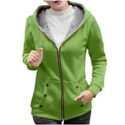 Zpanxa Women's Velvet Hooded Cardigan Long Sleeve Solid Color Zipper Front Winter Warm Jacket Top