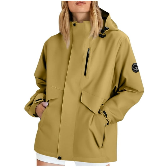 Zpanxa Women's Waterproof Jacket Hooded Windproof Outdoor Hiking Coat with Zip Pockets for Spring Fall Winter Mountaineering Sports Brown B S