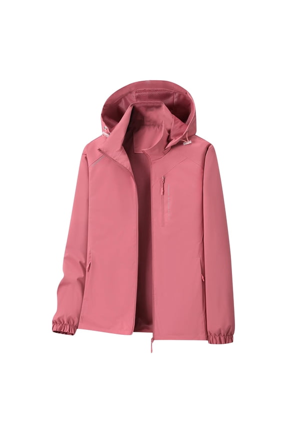 Women's Waterproof Windbreaker Jacket Breathable Long Sleeve Hooded Raincoat with Zip Pockets for Outdoor Hiking Casual Rainwear Pink 4XL