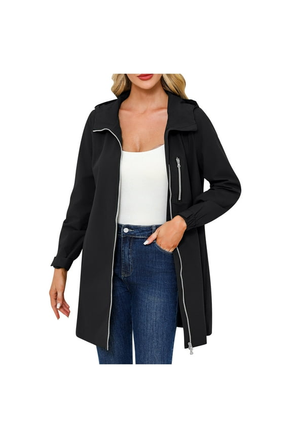 Women's Windbreaker Jacket Hooded Long Sleeve Lightweight Loose Fit Outdoor Casual Coat