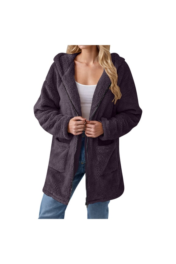 Women's Winter Coat Faux Shearling Jacket Notched Lapel Long Sleeve with Pockets Plush Fleece Lined Casual Outerwear for Women Purple XXL