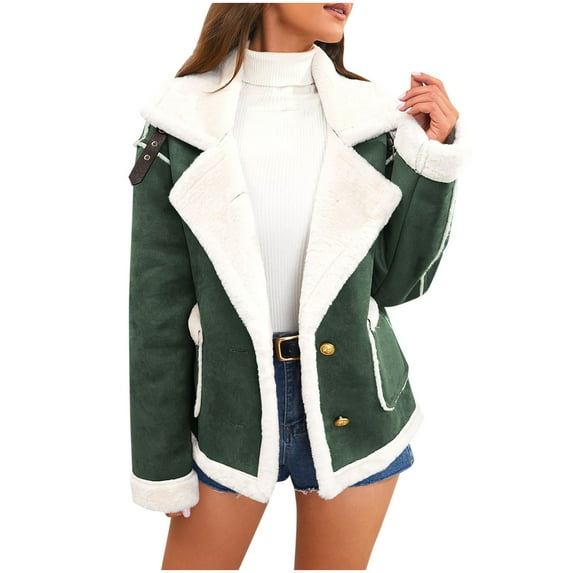 Zpanxa Women's Winter Coat Plush Fleece Jacket with Stand Collar Full Zip Front and Side Pockets Warm Soft Outerwear for Women Army Green M