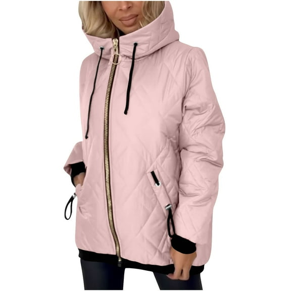 Zpanxa Women's Winter Jacket Hooded Long Sleeve Sherpa Lined Coat with Full Zip Front and Pockets Warm Fleece Lined Outerwear for Casual Cold Weather Wear Pink S