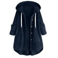thumbnail image 1 of Zpanxa Women's Winter Jacket Hooded Sherpa Lined Long Sleeve Coat with Button Front and Pockets Warm Casual Outdoor Wear for Women Dark Blue 5XL, 1 of 8