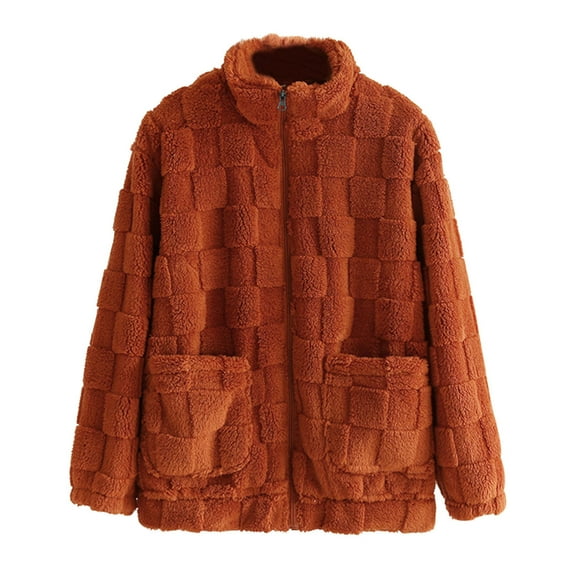 Zpanxa Women's Winter Jacket Hooded Sherpa Lined Long Sleeve Coat with Zip Pockets Solid Color Plush Fleece Outerwear for Women Red L