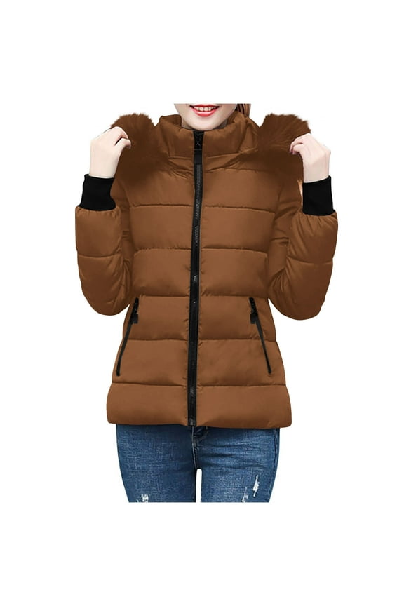 Women's Winter Parka with Hood Adjustable Waist Waterproof Long Coat Thermal Insulated Windproof Cold Weather Outerwear for Women Coffee L