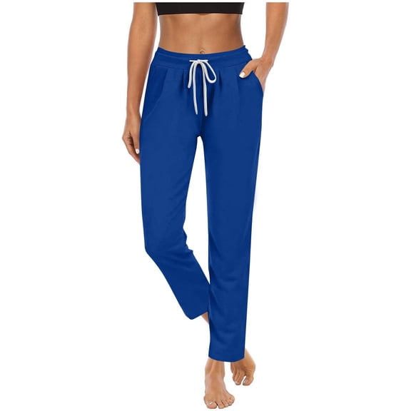Zpanxa Women's Winter Yoga Pants with Pockets Loose Fit Full Length Thermal Fleece Lined Athletic Trousers for Sports and Lounge Wear Blue S