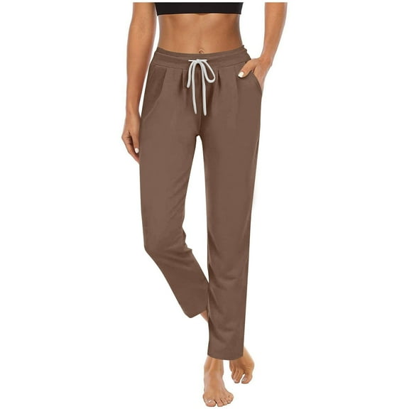 Zpanxa Women's Winter Yoga Pants with Pockets Loose Fit Full Length Thermal Fleece Lined Athletic Trousers for Sports and Lounge Wear Brown S