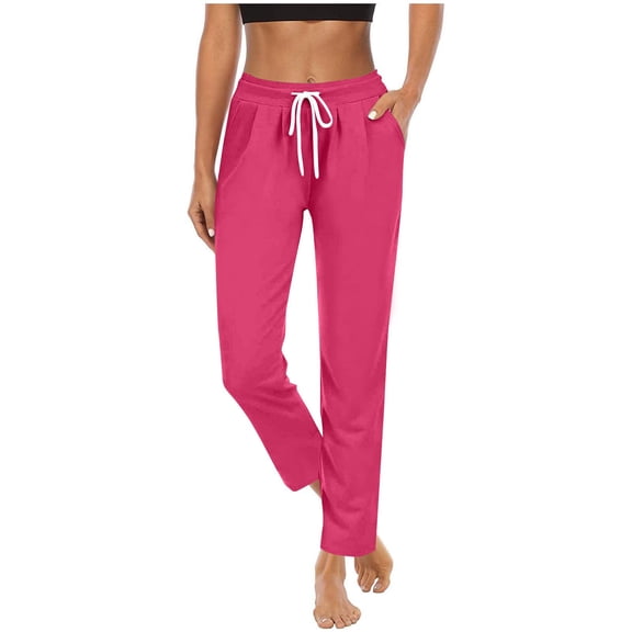 Zpanxa Women's Winter Yoga Pants with Pockets Loose Fit Full Length Thermal Fleece Lined Athletic Trousers for Sports and Lounge Wear Hot Pink M