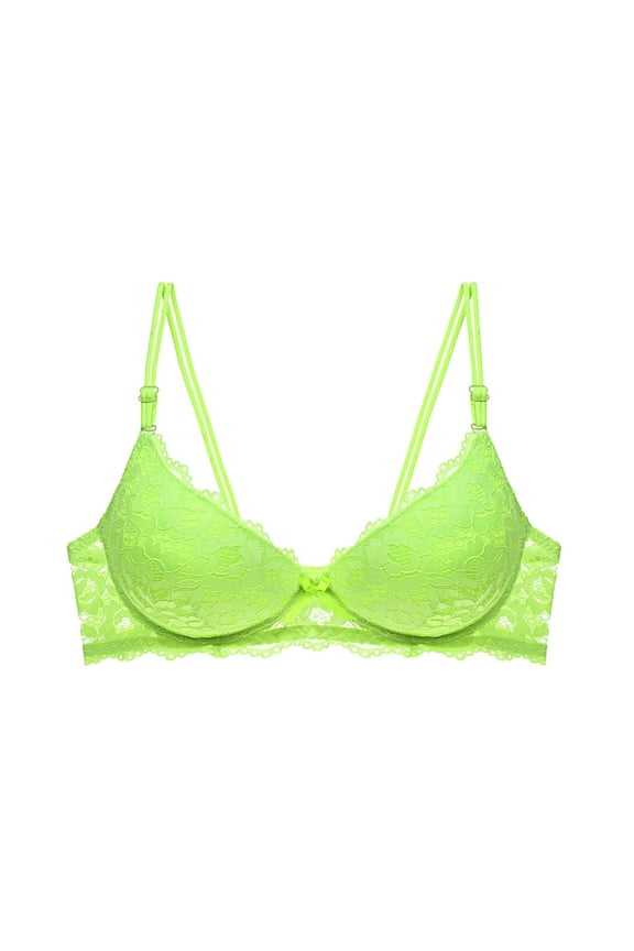 Womens Bras, Bras for Women Lace Steel Ring Push Bras Plus Size Solid Color Gathering Underwear Everyday Bra Green A L