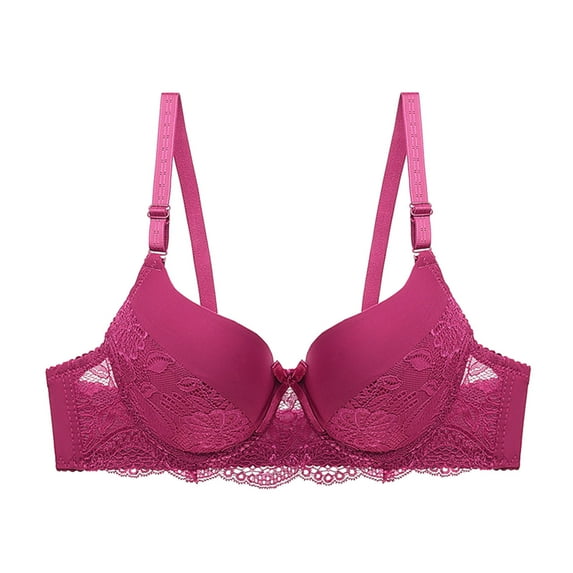 Zpanxa Womens Bras Clearance, Bras for Women Lace Steel Ring Push Bras Plus Size Solid Color Gathering Underwear Everyday Bra Wine B L