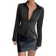 thumbnail image 1 of Zpanxa Womens Button Down Shirt Striped Slim Fit Collared Long Sleeve Tops for Work, 1 of 3