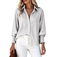 thumbnail image 1 of Zpanxa Womens Button Down Shirt Striped Smocked Cuffs Loose Fit Casual Long Sleeve Collared Blouses with Pocket, 1 of 5