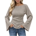 thumbnail image 1 of Zpanxa Womens Casual Boat Neck Flare Long Sleeve Blouse Fitted Solid Top Side Pleat Pullover for Daily Outfits, 1 of 5