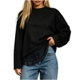 thumbnail image 1 of Zpanxa Womens Crewneck Sweatshirt Lace Hem Loose Fit Casual Solid Color Long Sleeve Pullover for Winter, 1 of 5