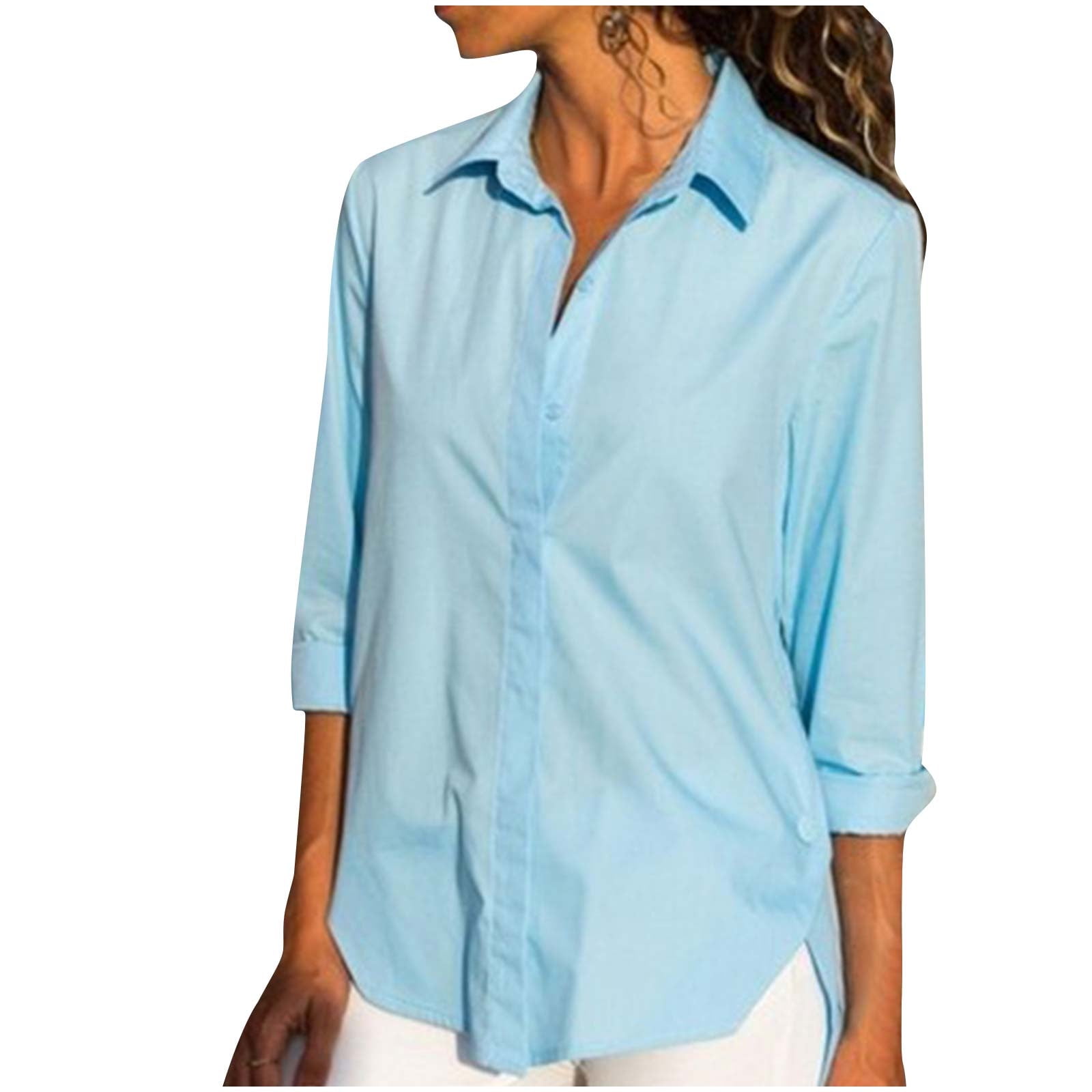 DEX Women's Plus Pastel Print Long Sleeves Button Down Top Shirt