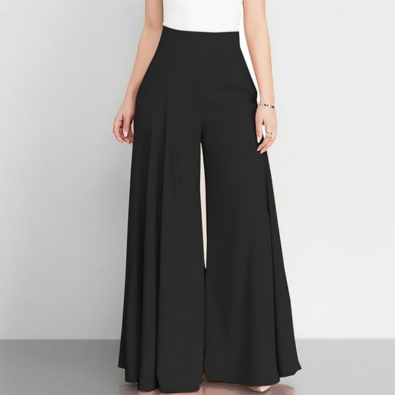 Zpanxa Womens High Waist Wide Leg Pants Casual Solid Elegant Trousers Flare Trousers Zipper Pants Comfy Lounge Yoga Pants Athletic Lounge Pants Relaxed Fit Straight Leg Pant Black 5XL