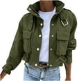 thumbnail image 1 of Zpanxa Womens Jacket Fall Winter Fashion Solid Color Long Sleeves Cropped Cardigan Lightweight Zipper Tops Coat Army Green M, 1 of 4