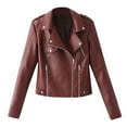 thumbnail image 1 of Zpanxa Womens Leather Jacket Casual Solid Color Lapel Zip up Cropped Tops Blouse Long Sleeve Motorcycle Jacket Coat Wine M, 1 of 3