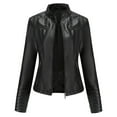 thumbnail image 1 of Zpanxa Womens Leather Jacket Fll Winter Fashion Slim-Fit Leather Stand-Up Collar Zipper Motorcycle Suit Thin Short Coat Jacket Black S, 1 of 7