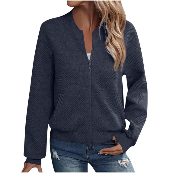 Zpanxa Womens Lightweight Zip Up Jacket Hoodless Long Sleeve Solid Color Casual Jacket with Pockets Everyday Wear