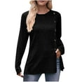 thumbnail image 1 of Zpanxa Womens Long Sleeve Tops Fashion Round Neck Long Sleeve Button Shirts Casual Side Split Blouses Trendy Knitted Pullover Black A XXL, 1 of 3