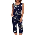 thumbnail image 1 of Zpanxa Womens Pajama Sets Fashion Round Neck Stripe Sleeveless Blouse and Carpi Pants Pjs Sets 2 Piece Elastic Waist Lounge Sets Black B XL, 1 of 5