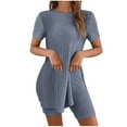 thumbnail image 1 of Zpanxa Womens Pajama Sets Ladies Fashion Solid Color Comfortable Casual Round Neck Split Home Furnishing Outwear Set Blue M, 1 of 7