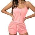 thumbnail image 1 of Zpanxa Womens Pajama Sets Summer Women's Pajamas Fake Button Tank Top Shorts and Sling Set Pink L, 1 of 3