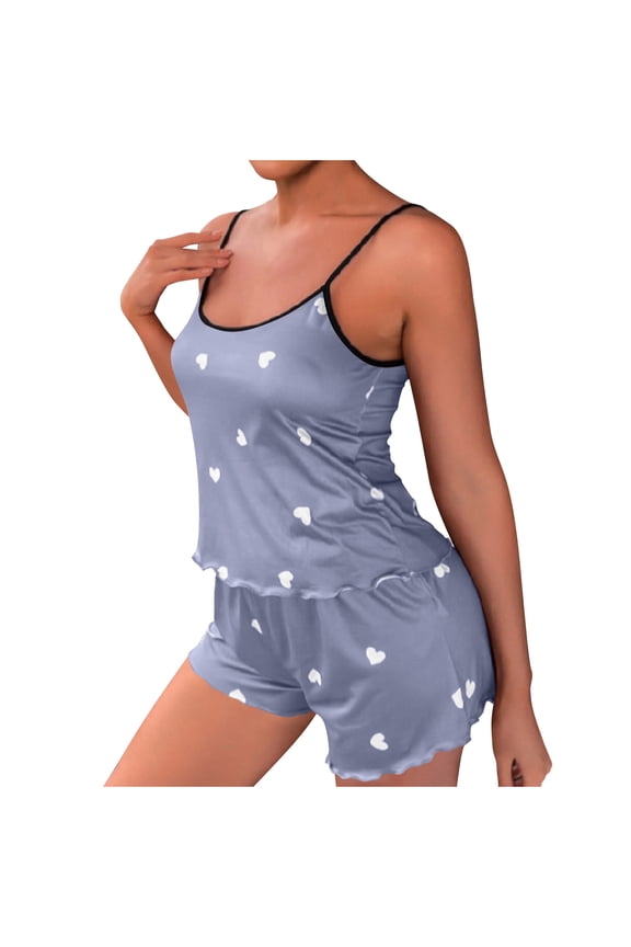 Womens Pajama Sets Summer Print Sleeveless Pajama Set Blue XXL