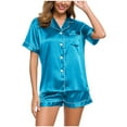 thumbnail image 1 of Zpanxa Womens Pajama Sets Summer Satin Fashion Loose Casual Half V-Neck Solid Mid-Calf Shirt Pajama Sets Blue B S, 1 of 6