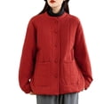 thumbnail image 1 of Zpanxa Womens Puffer Jacket Collarless Button Down Quilted Warm Winter Coat with Pockets Red L, 1 of 7