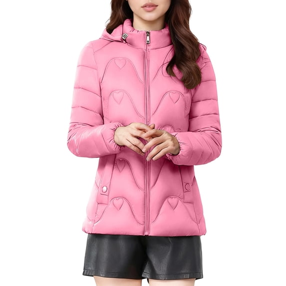 Zpanxa Womens Puffer Jacket Hooded Zip Up Quilted Winter Coat with Pockets Pink XXL