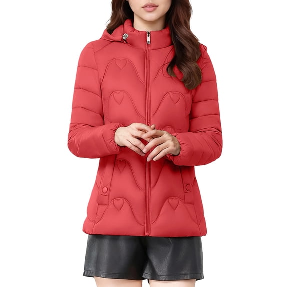 Zpanxa Womens Puffer Jacket Hooded Zip Up Quilted Winter Coat with Pockets Red 4XL
