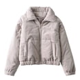 thumbnail image 1 of Zpanxa Womens Puffer Jacket Short Corduroy Zip Up Stand Collar Casual Winter Coat with Pockets Gray M, 1 of 3