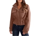 thumbnail image 1 of Zpanxa Womens Puffer Jacket Short Drawstring Zip Up Utility Casual Hoodless Winter Coat with Pockets Coffee S, 1 of 7