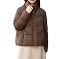thumbnail image 1 of Zpanxa Womens Puffer Jacket Short Stand Collar Snap Button Quilted Casual Winter Coat with Pockets Coffee M, 1 of 5
