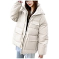 thumbnail image 1 of Zpanxa Womens Puffer Jacket Utility Hooded Zip up Winter Coat with Pockets Beige L, 1 of 3