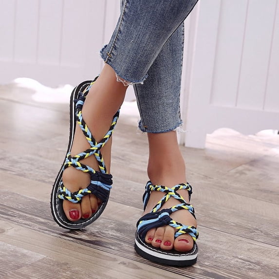Zpanxa Womens Sandals Summer Ladies Flip-Flops Flat Heel Bohemian Roman Sandals Casual Flip Flops Women's Shoes Wedge Sandals for Women Green 40