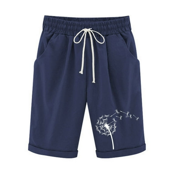 Zpanxa Womens Shorts Clearance Casual Drawstring Lounge Shorts Elastic Waist Half Print Bermuda Shorts with Pockets Navy B XXL