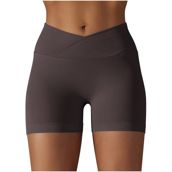 Zpanxa Womens Shorts Clearance, Gym Shorts Womens Biker Shorts, Seamless Yoga Running Shorts Fashion Workout Sport Casual Solid Color Athletic Shorts Pants Coffee L