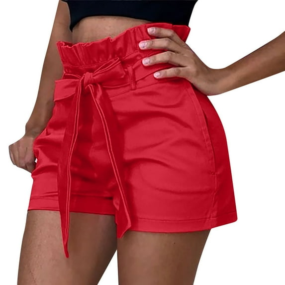 Zpanxa Womens Shorts Clearance Loose Casual Pockets Lounge Shorts Fashion Wide-Leg Solid Color Short Pants Red 3XL