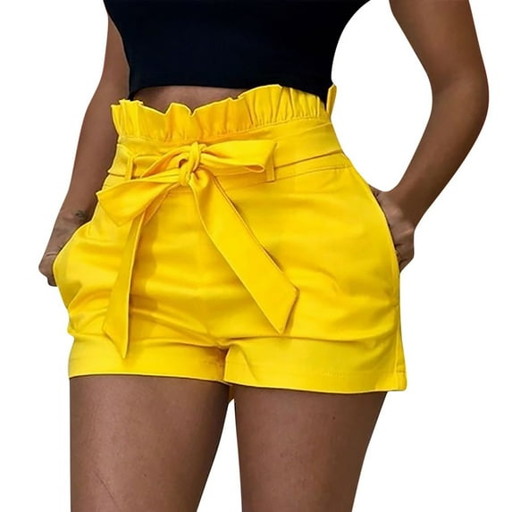 Zpanxa Womens Shorts Clearance Loose Casual Pockets Lounge Shorts Fashion Wide-Leg Solid Color Short Pants Yellow S